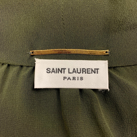 SAINT LAURENT Talla 4 Blusa con lazo de seda verde oscuro