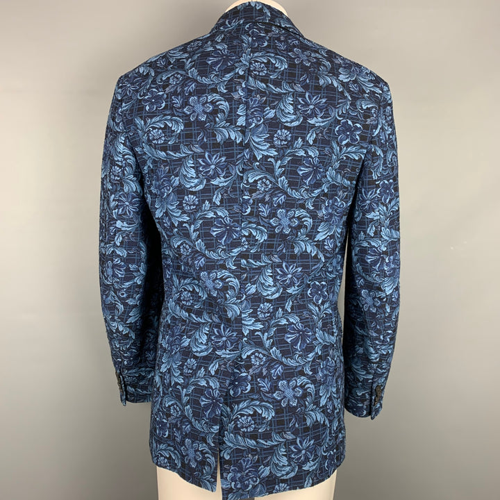 3.1 PHILLIP LIM Size 40 Navy & Blue Floral Viscose / Polyester Notch Lapel Sport Coat