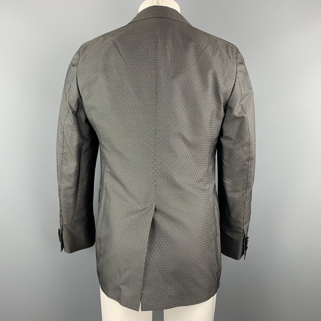 VALENTINO Size 40 Grey & Black Jacquard Polyester / Silk Peak Lapel Sport Coat