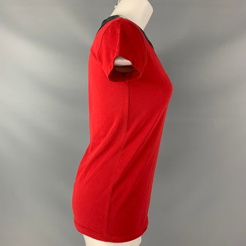LOVE MOSCHINO Size 4 Red Black Cotton / Elastane Faux patent leather Blouse