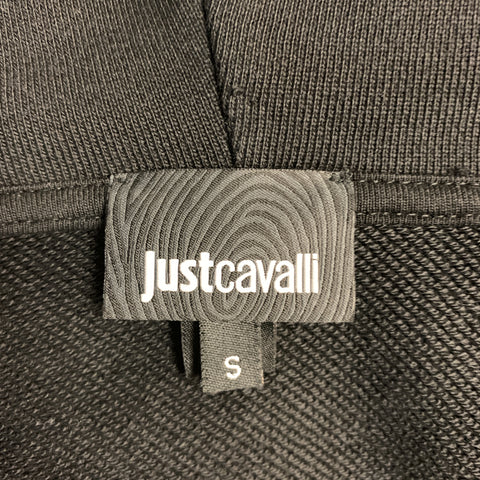 JUST CAVALLI Taille S Veste à capuche en coton noir avec œillets et bordure en cuir