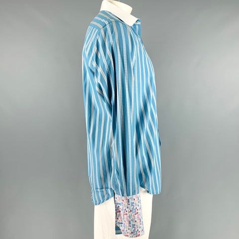 ROBERT GRAHAM Size L Blue White Stripe Cotton Long Sleeve Shirt