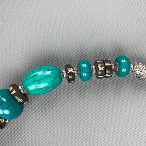 ZYRLAT Turquoise Silver Tone Beaded Necklace