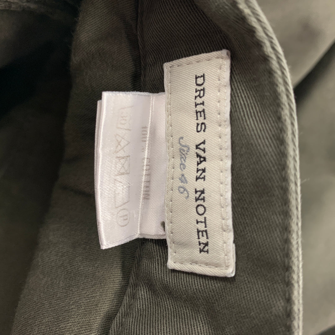 DRIES VAN NOTEN Size 30 Olive Cotton Overlay Casual Pants