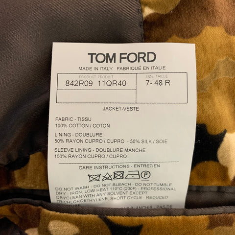 TOM FORD Talla 38 Regular Marrón Bronceado Camuflaje Algodón Terciopelo Abrigo deportivo