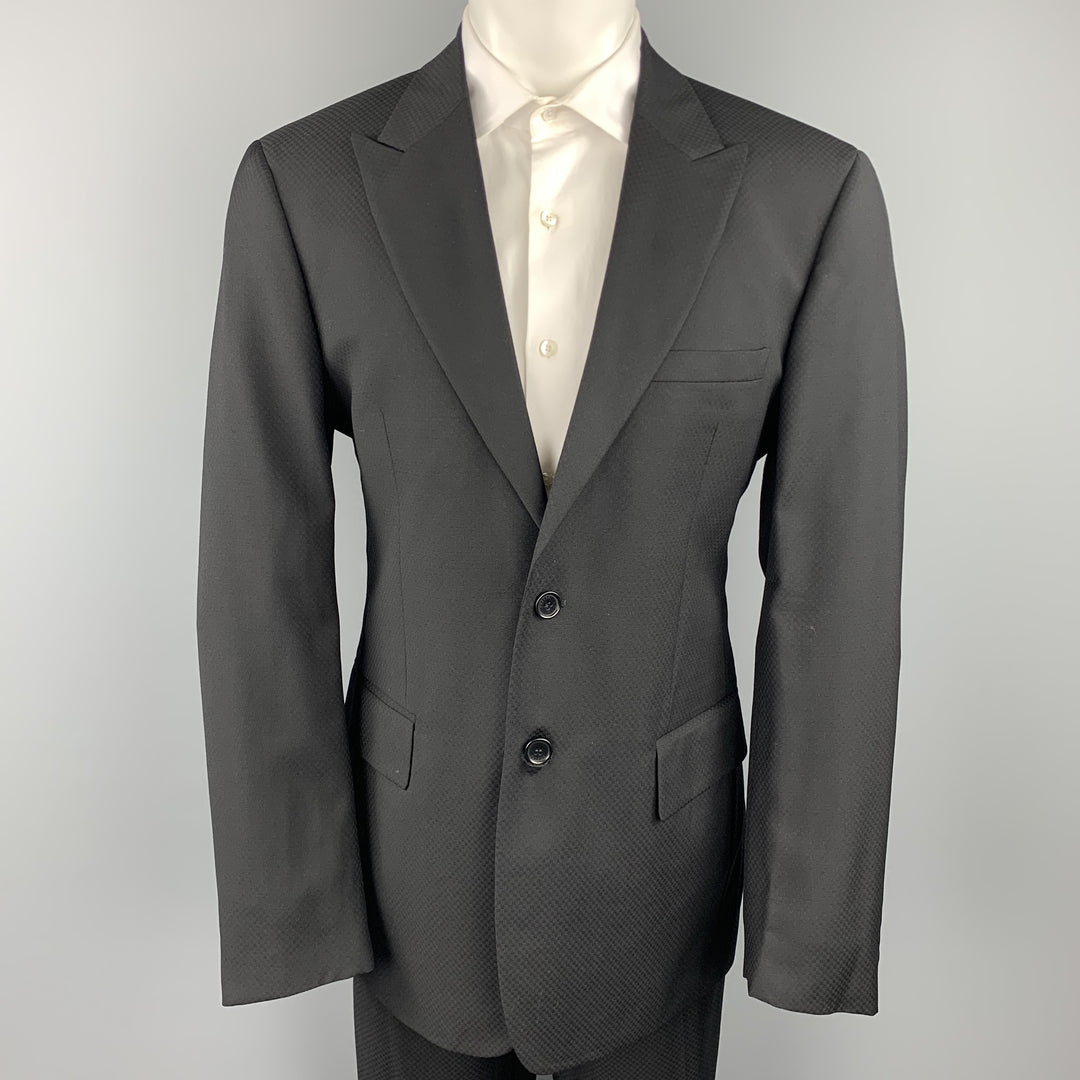 VERSUS by GIANNI VERSACE Size 38 Regular Black on Black Checkered Peak Lapel Suit