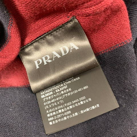 PRADA Size L Navy Burgundy Knitted Wool Buttoned Polo