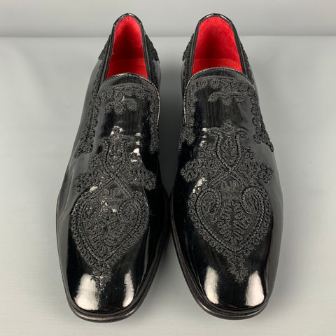 DONALD J PLINER SIGNATURE Size 9 Black Applique Leather Slip On Loafers