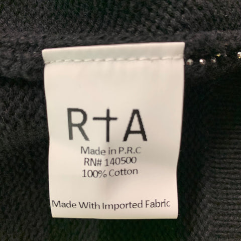RtA Taille XXS Cardigan ouvert sur le devant en coton argenté noir clouté