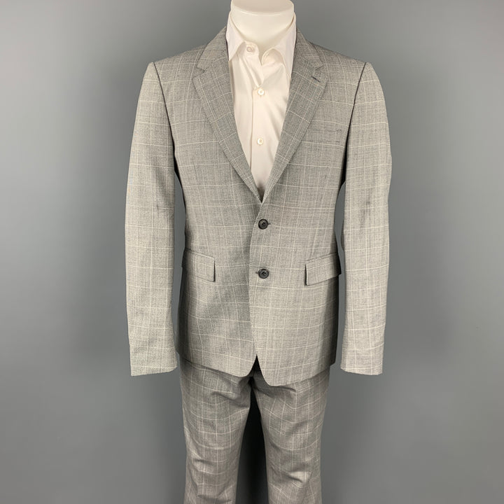 BURBERRY LONDON Size 38 Regular Grey Glenplaid Virgin Wool Suit