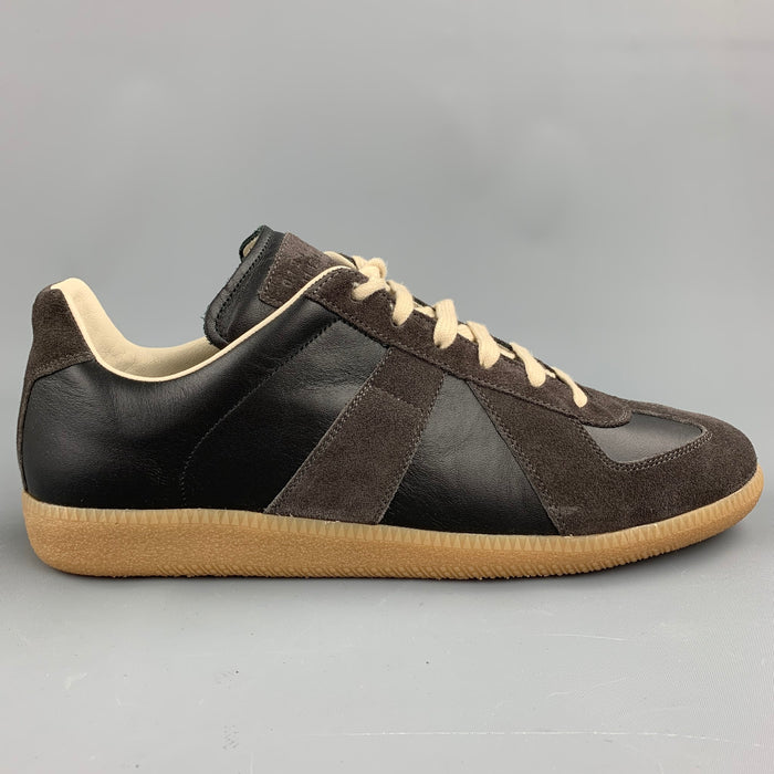 MAISON MARGIELA Replica Size 10.5 Black & Grey Leather Lace Up Sneakers