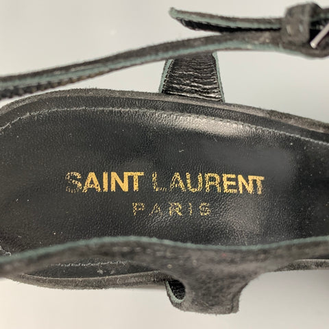SAINT LAURENT Size 7.5 Black Suede Platform Bianca Sandals