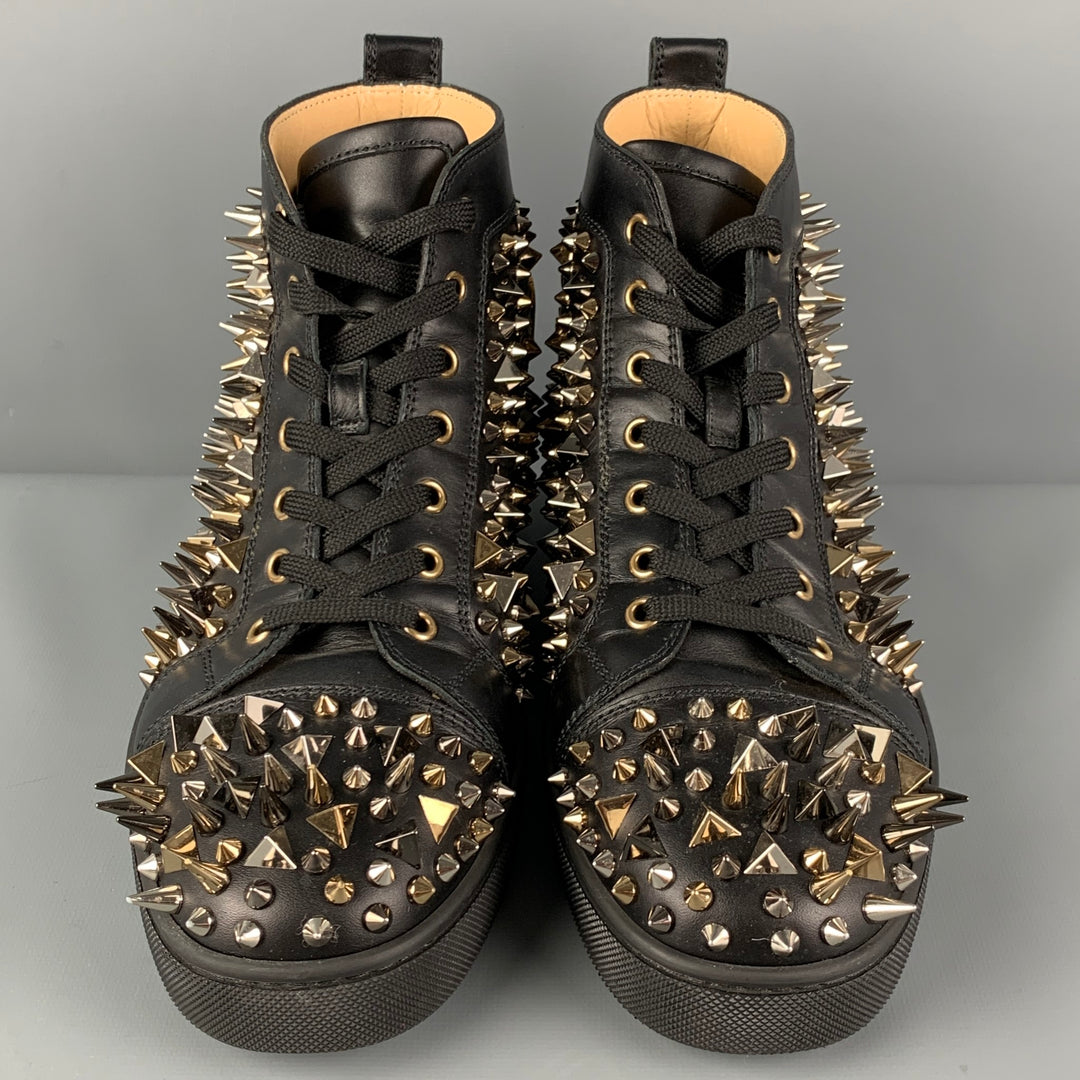 Christian Louboutin Black Gold All Over Spikes Red Bottom Mens Size 43 / US  10