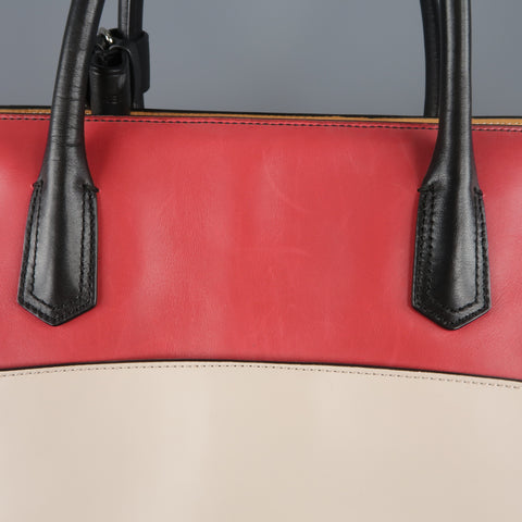 REED KRAKOFF Red Black & Light Pink Leather Tote Handbag