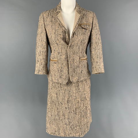 PRADA Size 4 Light Gray Beige Textured Single Button Skirt Suit