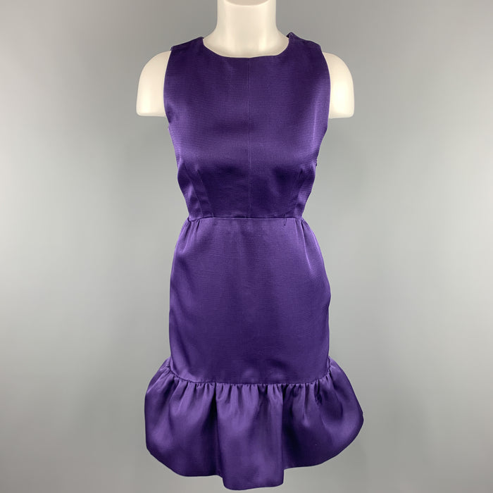 BALENCIAGA Size 6 Purple Silk Sleeveless Ruffle Skirt Sheath Cocktail Dress