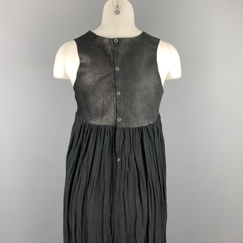 HAZEL BROWN Size M Black Cotton Leather Trim Long SleevelessDress
