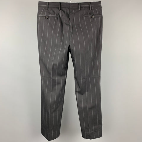 PRADA Talla 32 Pantalones de vestir con bragueta de botones de lana virgen a rayas negras y grises