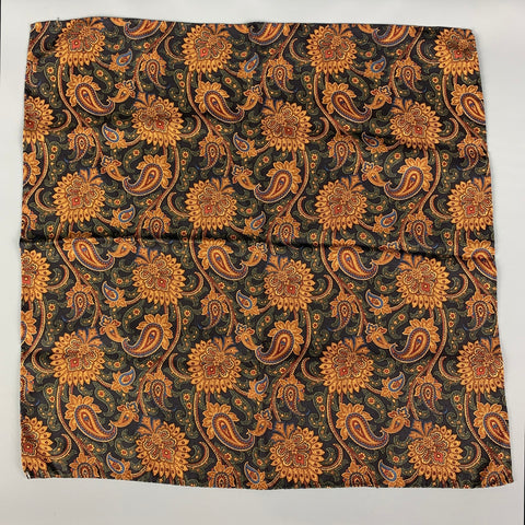 ALLEA Black Beige Olive Paisley Silk Pocket Square