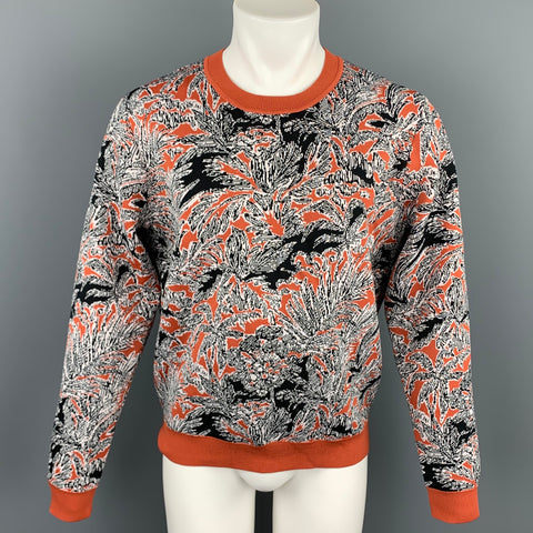 3.1 PHILLIP LIM Rust & Black Palm Tree Jacquard Polyester Blend Crew-Neck Pullover