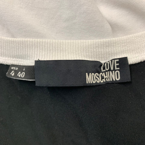 LOVE MOSCHINO Size 4 White Black Cotton / Elastane Graphics Rhinestones T-Shirt