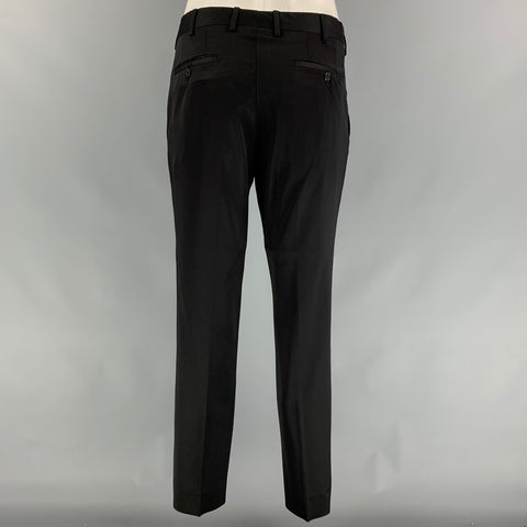 EMPORIO ARMANI Size 40 Black Virgin Wool / Polyamide Peak Lapel Suit