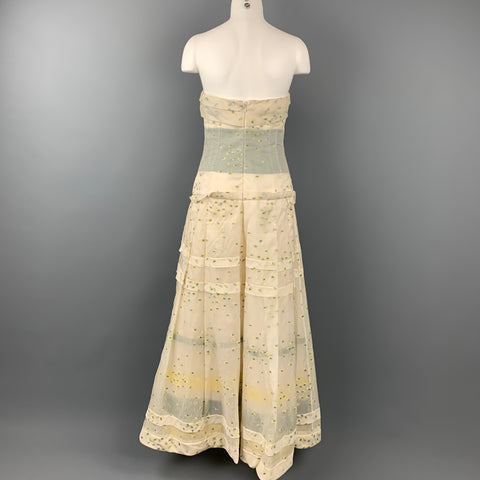 CAROLINA HERRERA Size M Cream & Yellow Acetate Blend Overlay Gown