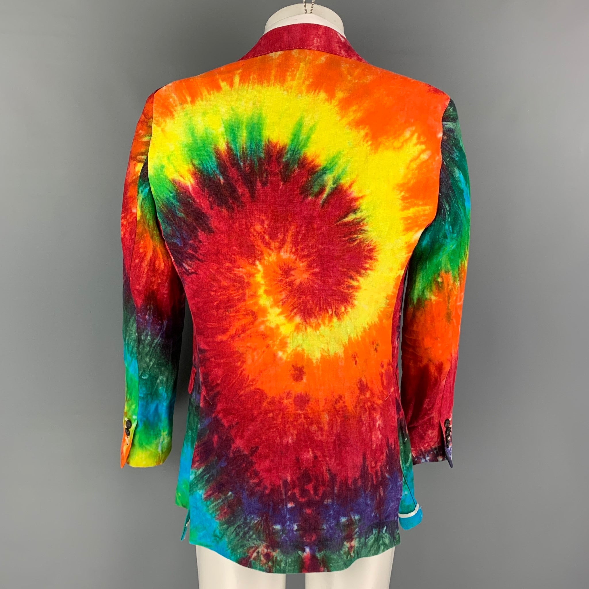 R13 SS 19 Size M Multi Color Tie Dye Linen Notch Lapel Sport Coat