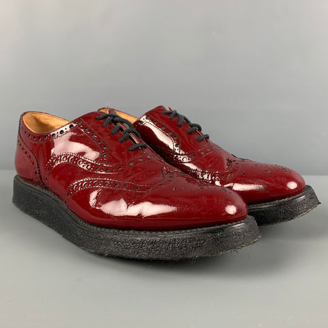 NEPENTHES CO. LTD. Size 10 Burgundy Perforated Patent Leather Lace Up Shoes