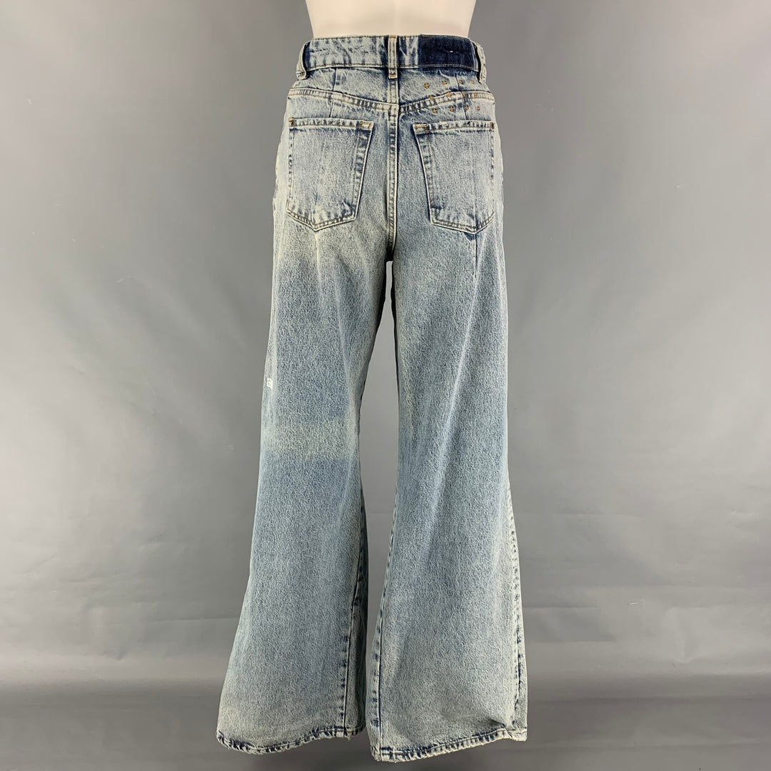 KSUBI Size 26 Light Blue Cotton Contrast Stitch Bell Bottom Kicker Jinx Jeans