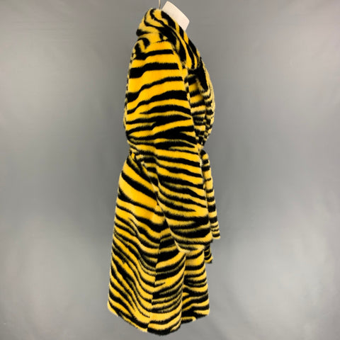 STAND STUDIO AW 20 Taille M Jaune Noir Zèbre Imprimé Fausse Fourrure Cristal Manteau