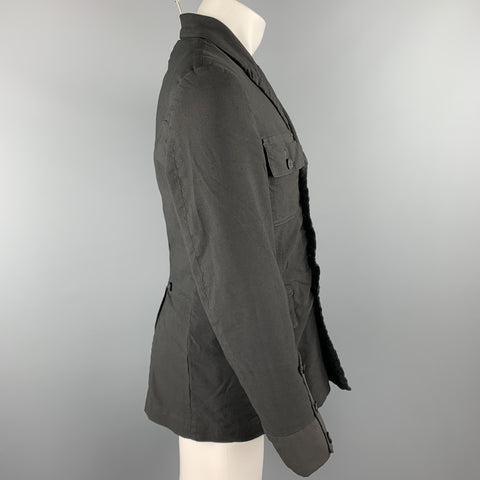 COMME des GARCONS HOMME PLUS Size M Black Linen / Polyester Peak Lapel Double Breasted Jacket