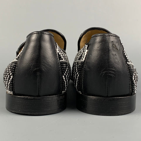 DONALD J PLINER Size 11.5 Black & White Beaded Leather Slip On Loafers