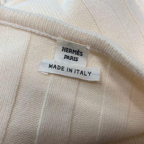 HERMES Size 6 Cream Virgin Wool Textured Sweater