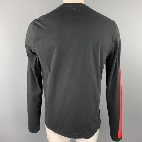 NEIL BARRETT Size XL Black & Red Cotton Crew-Neck Long Sleeve T-shirt