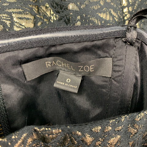 RACHEL ZOE Size 0 Black & Gold Cotton Blend Jacquard Strapless Dress