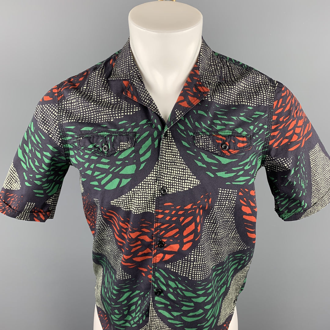 BURBERRY PRORSUM Taille S Chemise à manches courtes boutonnée en coton imprimé multicolore