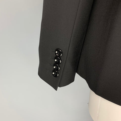 MAX MARA Size 12 Black Virgin Wool Slit Pockets Jacket