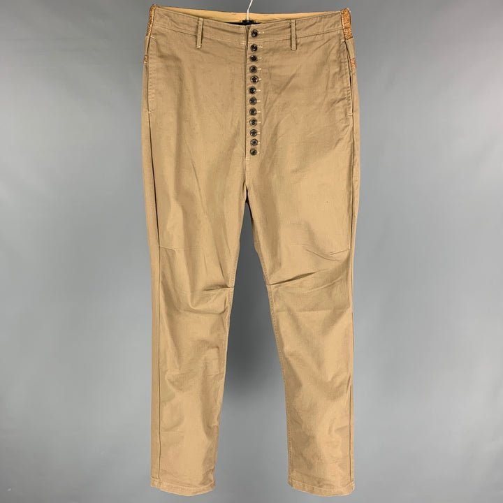KAPITAL Size L Khaki Cotton High Waisted Casual Pants