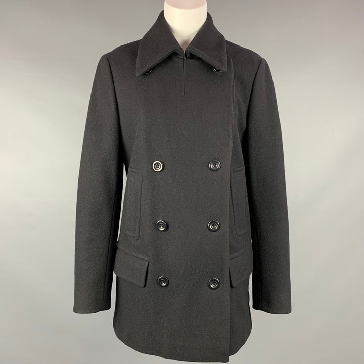 DRIES VAN NOTEN Size L Black Wool Blend Double Breasted Coat