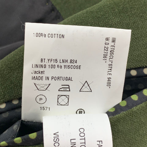 PS by PAUL SMITH Size 40 Green Velvet Cotton Notch Lapel Sport Coat