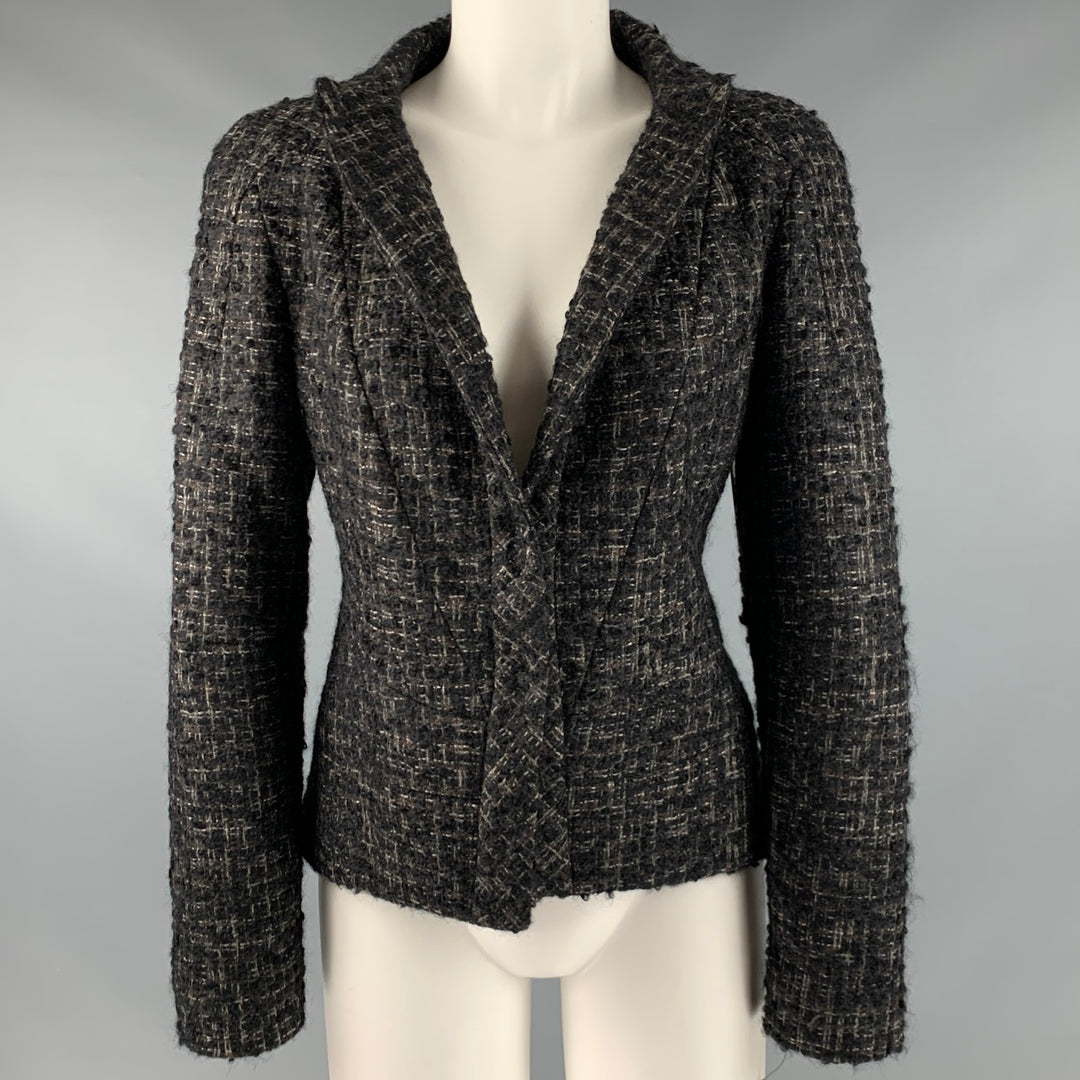 BRIONI Size L Black Grey Tweed Snaps Jacket