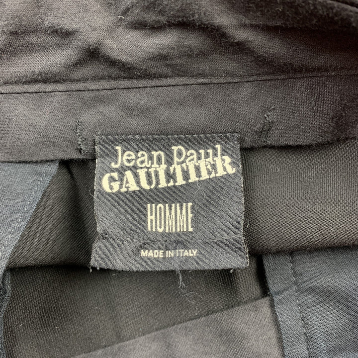 Vintage JEAN PAUL GAULTIER Tamaño 32 Negro Lana Espalda Delantal Pantalones de vestir