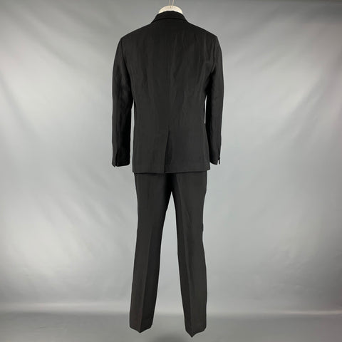 JOHN VARVATOS Taille 40 Noir Solide Lin Laine Peak Revers Smoking