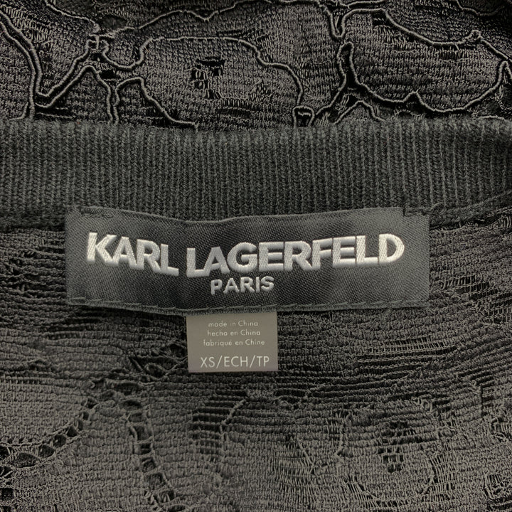 KARL LAGERFELD Size XS Black Cotton Blend Lace Back Ruffle Cardigan