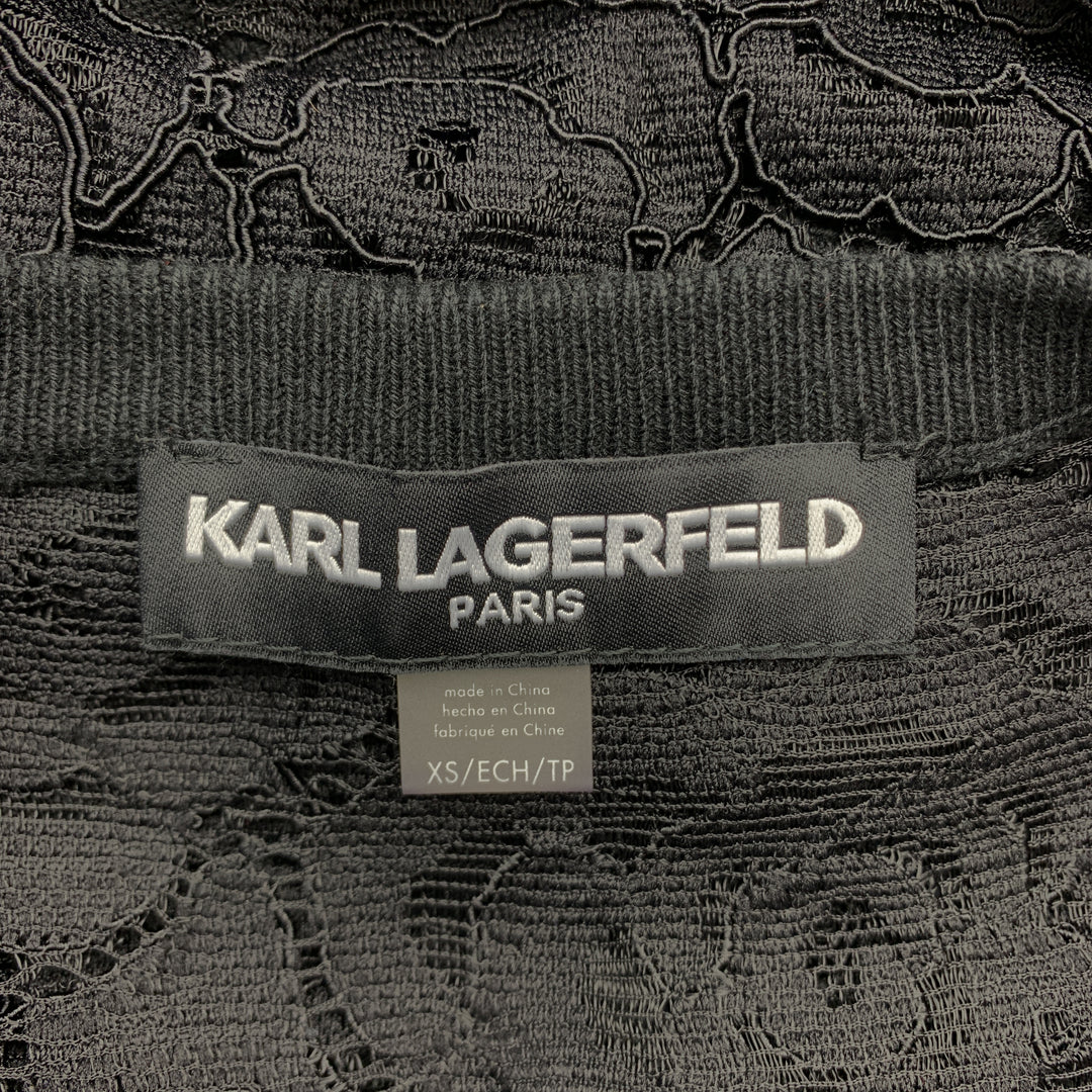 KARL LAGERFELD Taille XS Cardigan à volants en dentelle mélangée de coton noir