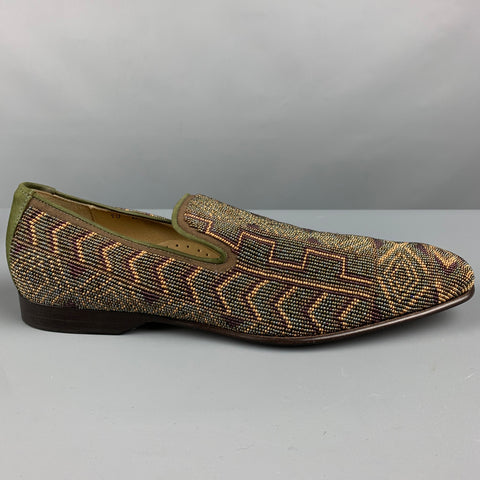 DONALD J PLINER Size 10 Green Purple Beaded Leather Slip On Loafers