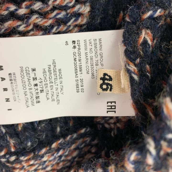 MARNI Size XS Navy & Brick Knitted Checkered Wool Crew-Neck Sweater