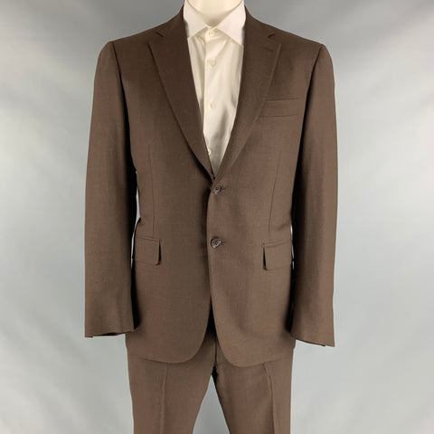 ISAIA Size 42 Regular Brown Solid Wool Notch Lapel Suit