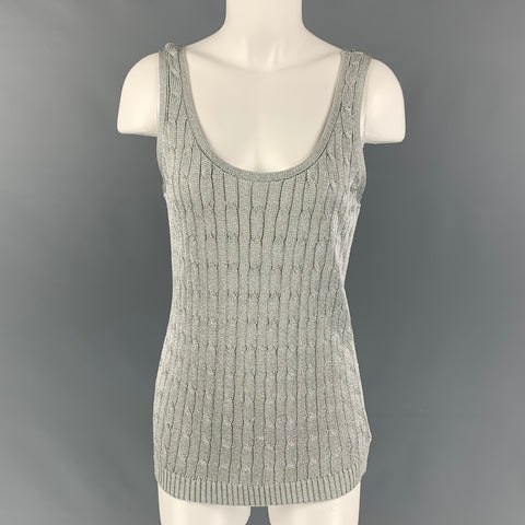 RALPH LAUREN Black Label Taille L Argent Coton Mélange Câble Robe En Tricot Top